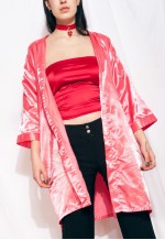 Vintage Robe Y2K Pink Satin Oversized Kimono Coat