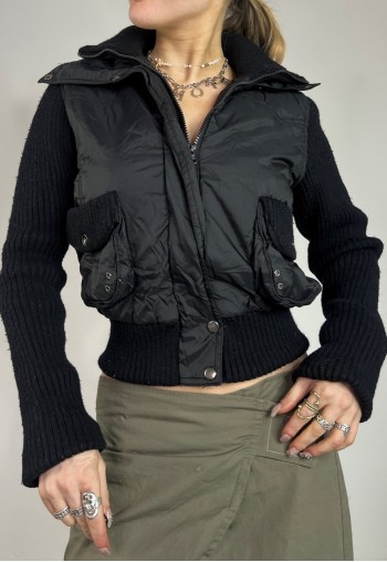 Vintage Y2K Puffer Jacket Zip Up Knit Utility Streetwear 00s