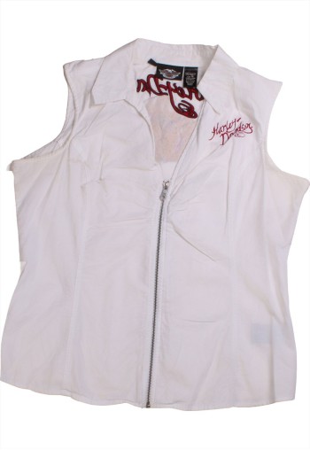 Harley Davidson Vest Sleeveless Full Zip Up Gilet XLarge Wh