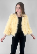 Vintage Style New Yellow Feather Jacket Crop Long Sleeve XS