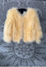 Vintage Style New Yellow Feather Jacket Crop Long Sleeve XS