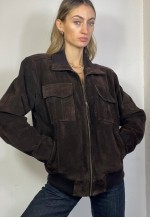Vintage Y2k Suede Bomber Jacket Biker Brown